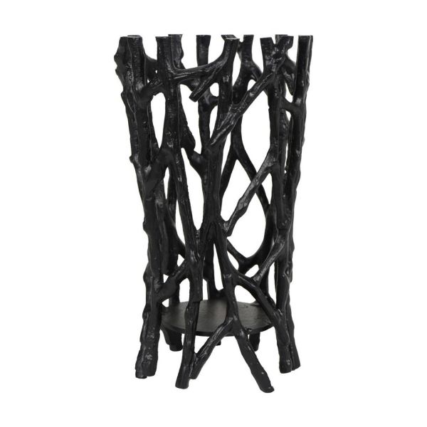 Twig Round Pillar Holder Large - Aluminium - L13 x W13 x H23 cm - Raw Black