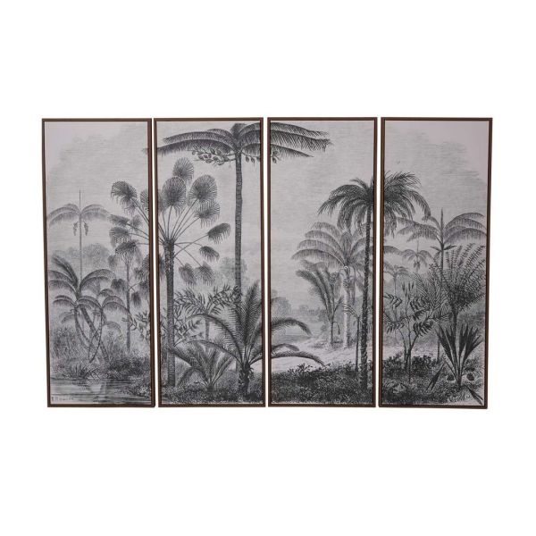 Palm Framed Canvas Wall Art (Set of 4) - Canvas/Polyester/Pine - L4 x W180 x H120 cm - Monotone
