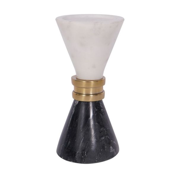 Ravello Candle Holder - Aluminium/Marble - L10 x W10 x H25 cm - Black/White