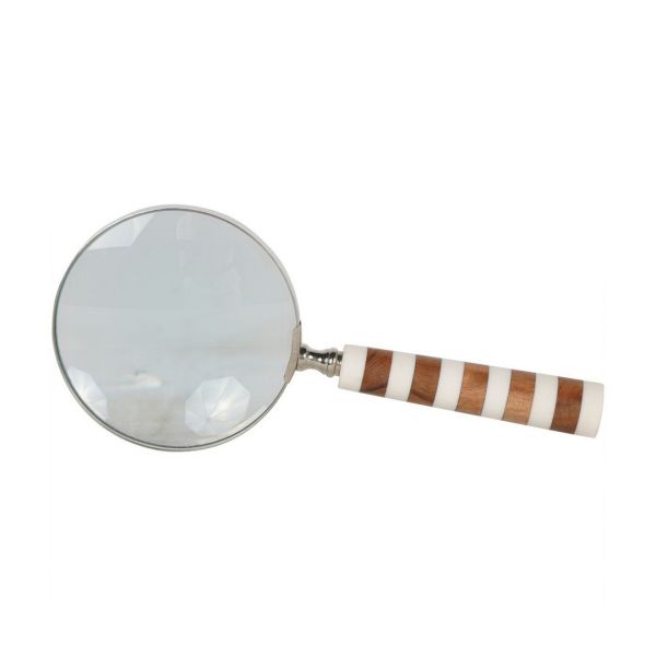 Stripe Magnifying - Resin/Brass/Glass - L10 x W22.5 x H2 cm - Silver/Brown/Cream