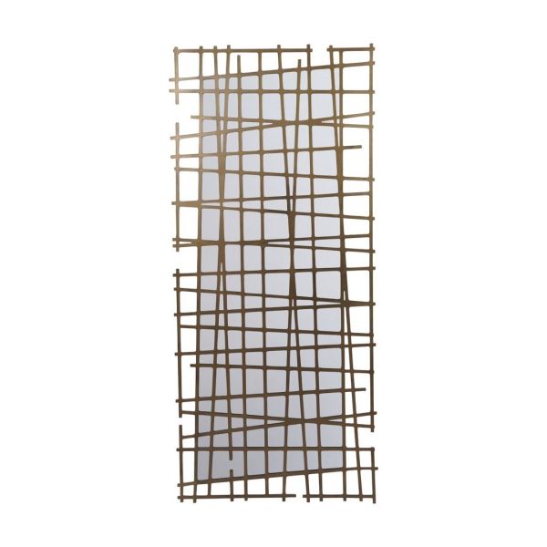 Lattice Wall Decor Mirror Brass Finish - Glass/Iron - L3 x W62 x H140 cm - Dark Gold Iron Coated Clear Mirror