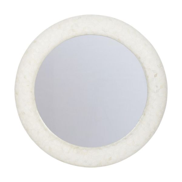 Aspen Bone Inlay Round Mirror - Wood/Bone - L6 x W100 x H100 cm - White/Ivory