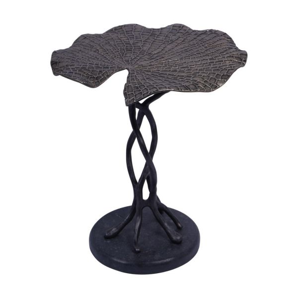 Lily Pad Leaf Side Table - Aluminium/Granite - L40 x W40 x H45 cm - Antique Gold/Black