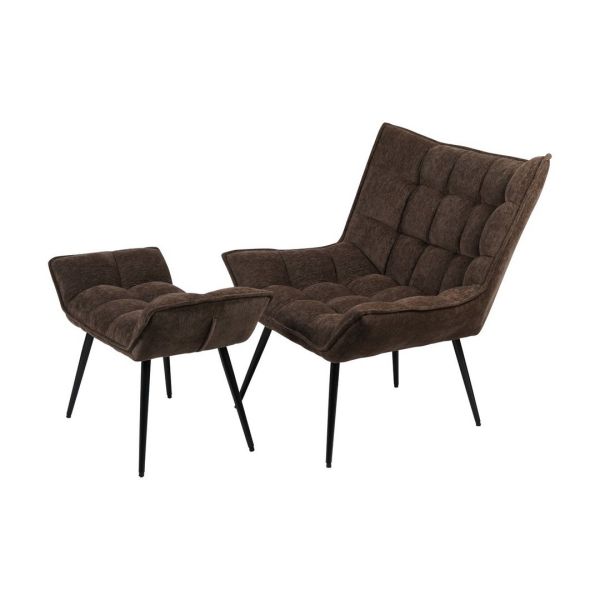 Chrishall Occasional Chair With Footstool - Iron/Plywood/Foam/Chenille - L82 x W80 x H92 cm - Brown