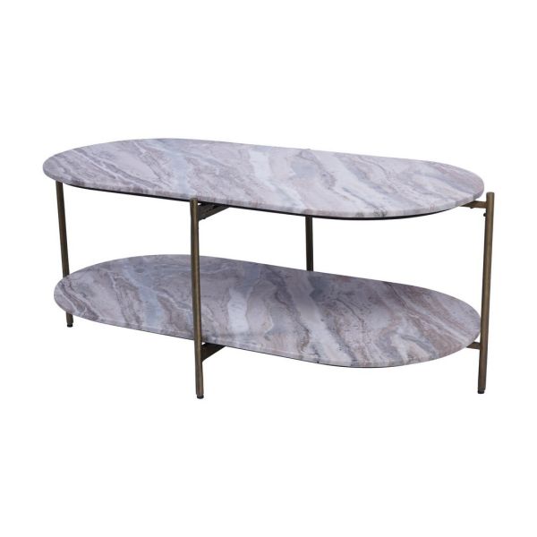 Toronto Top and Base Coffee Table - Iron/Marble/MDF - L50 x W100 x H40 cm - White/Brown/Grey