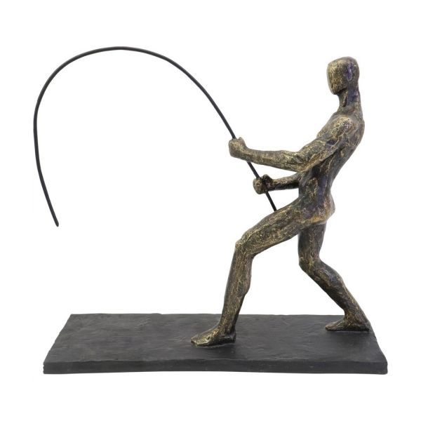 Fishing Sculpture on Stand - Polyresin/Limestone - L8 x W29.9 x H26.2 cm - Bronze