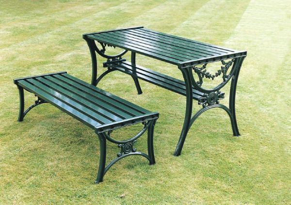 Edwardian Table British Made, High Quality Cast Aluminium Garden Furniture- L126 x W65 x H69 cm