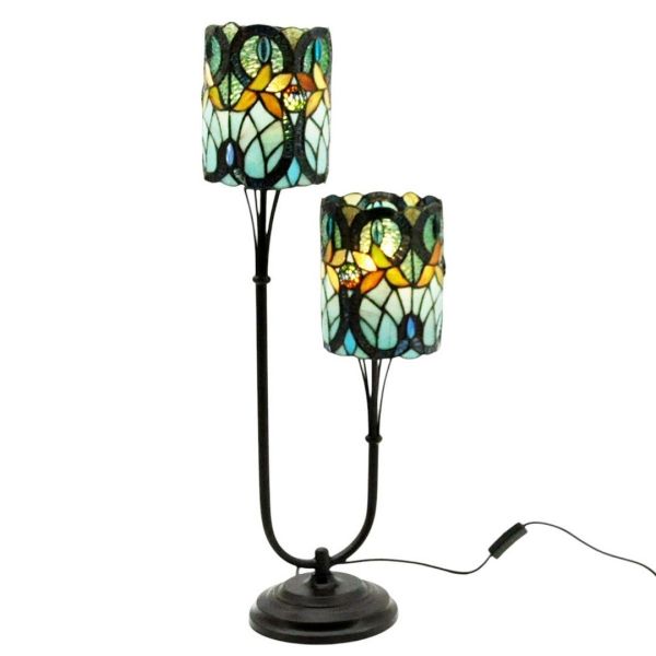 6 Inch Shade Twin Stem Tiffany Lamp - L15 x W32 x H74 cm - Multi-color