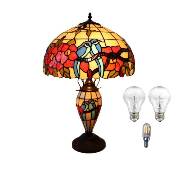 16 Inch Double Tiffany Lamp - L40 x W40 x H56 cm - Yellow/Red/Brown