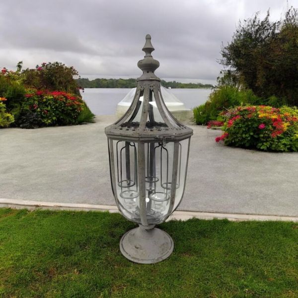 Garden Decorative Lantern with Tealight - Metal - L29 x W29 x H77 cm - Grey