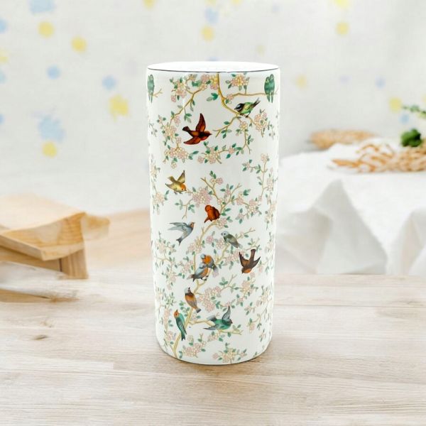 Round Birds & Floral Umbrella Stand - Vase - L20 x W20 x H46 cm