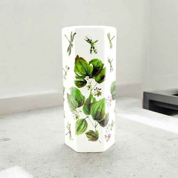 18 Inch Hexagonal Dragonflies and Green Leaves Design Umbrella Stand - L20 x W20 x H46 cm