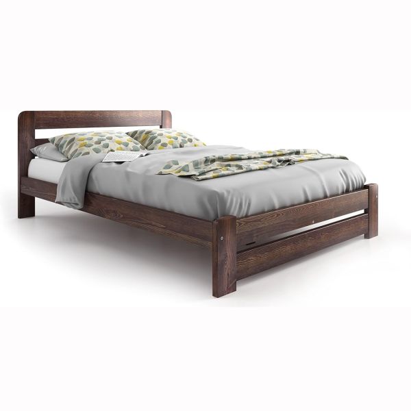 Small Double Size Bed - Wood - L197 x W128 x H80 cm - Walnut
