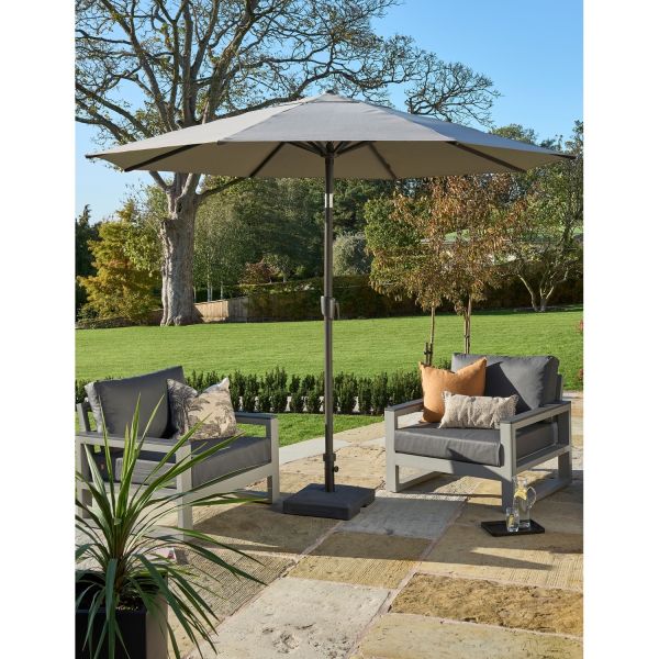 Royce Premium 3m Round Parasol LED - Wood Look Frame - Novasun Smoke Grey Canopy & Cover - L300 x W300 x H275 cm
