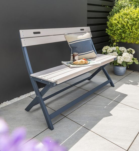 Galaxy Folding Bench - Eucalyptus - L110 x W66 - H75 - Greywash/Blue