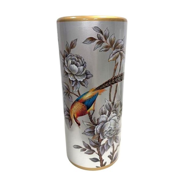 18 Inch Floral Silver Umbrella Stand - Ceramic - L20 x W20 x H46 cm