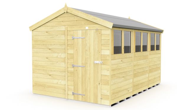 8 x 12 Feet Apex Shed - Single Door With Windows - Wood - L358 x W231 x H217 cm