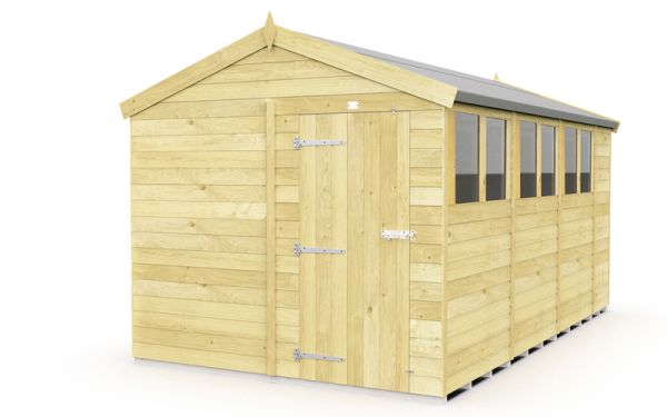 8 x 14 Feet Apex Shed - Single Door With Windows - Wood - L417 x W231 x H217 cm