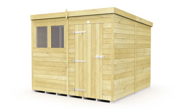 8 x 8 Feet Pent Shed - Single Door With Windows - Wood - L231 x W243 x H201 cm
