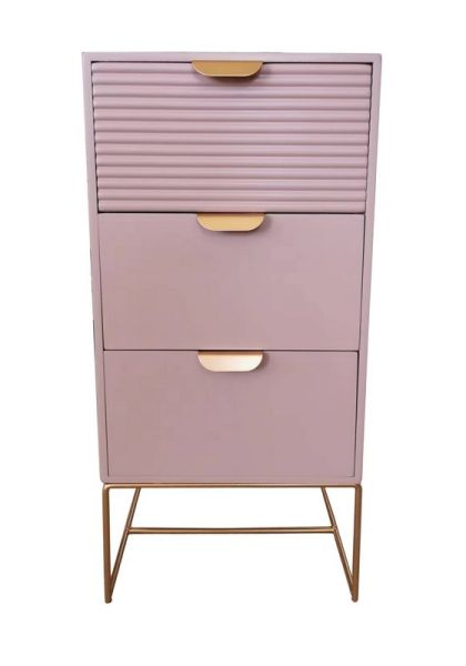 3 Drawer Bedside Table - Wood - L24 x W30 x H64 cm - Pink