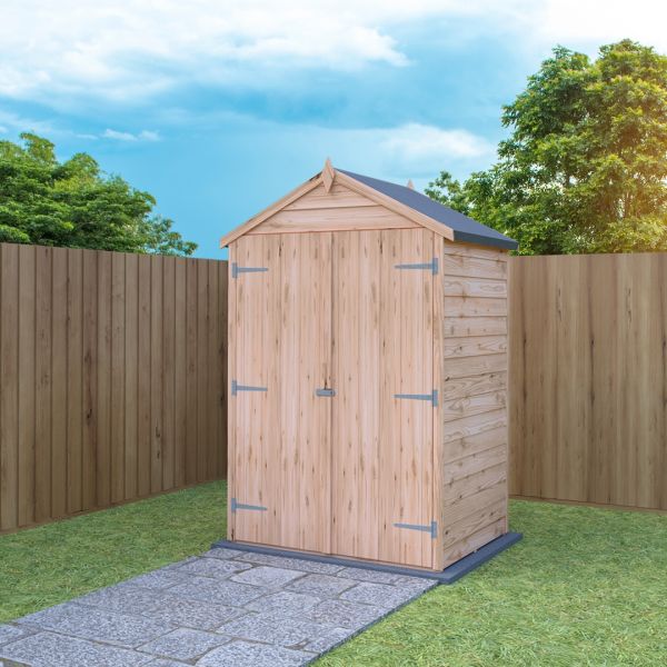 Overlap 4 x 3 Feet Dip Treated Apex Shed Double Door with 3 Corner Shelves
