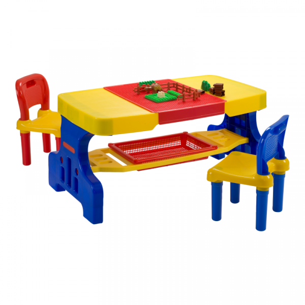 Liberty House Toys A888 Childrens Picnic Table with Building Block Top and Chairs Set 