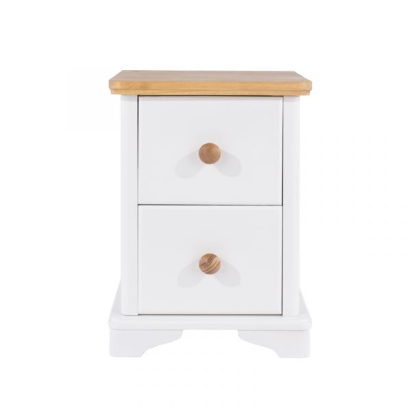 Highland Home AB Assembled Oak Veneer & White Painted 2 Drawer Compact Bedside Cabinet