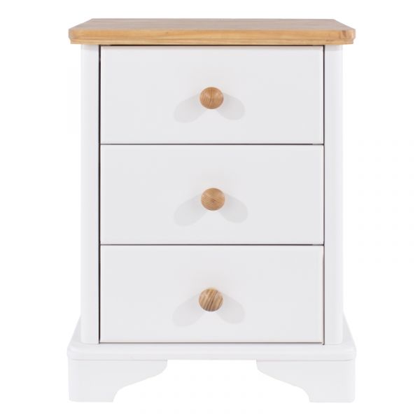 Highland Home AB Assembled Oak Veneer & White Painted 3 Drawer Compact Bedside Cabinet