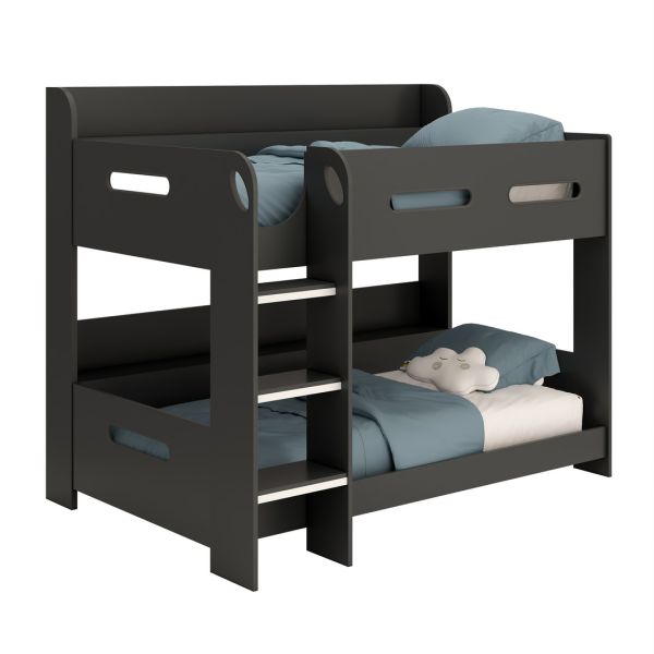 Bunk Bed with Built-In Shelves - L198 x W136 x H160 cm - Anthracite - Assembly Required