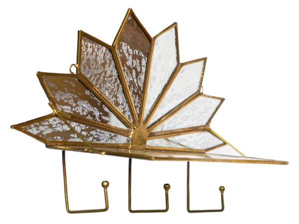 Christmas Decorative Glass Shelf - Brass/Mercury Glass - L9 x W40 x H22 cm - Antique Brass