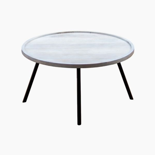 Alen Minimalistic Coffee Table - Acacia Wood/Metal - L80 x W80 x H44 cm - White