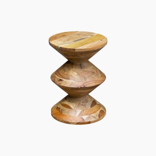 Kora Totem Shaped End Table - Acacia Wood - L35 x W35 x H50 cm - Brown