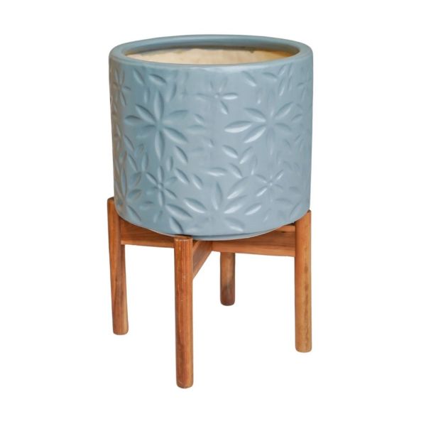Aspen Flower Dusty Planter - L22 x W22 x H34 cm - Blue