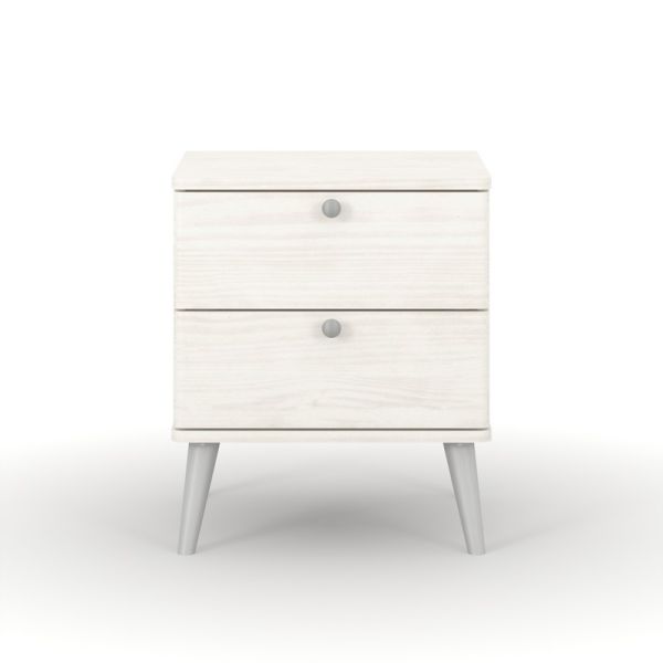 Augusta Curve 2 Drawer Bedside Cabinet - Pine/Plastic - L39.5 x W45 x H57 cm - White/Silver - Flat Packed
