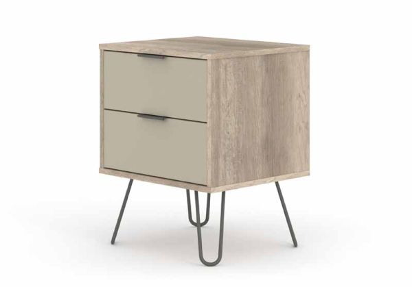 2 Drawer Bedside Cabinet - Textured Manufactured Board/Metal - 45 x 39.5 x 57 cm - Driftwood /Calico