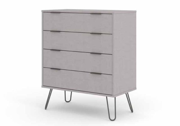 4 Drawer Chest of Drawers - Textured Manufactured Board/Metal - 76.5 x 39.5 x 90.3 cm - Grey 