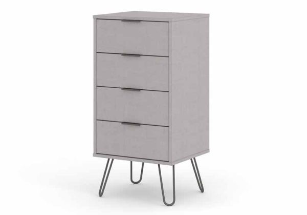 4 Drawer Narrow Chest of Drawers - Textured Manufactured Board/Metal - 45 x 39.5 x 90.3 cm - Grey 