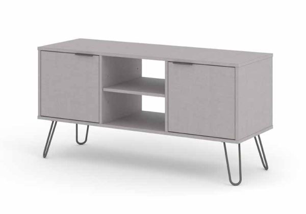 2 Door Flat Screen TV Unit - Textured Manufactured Board/Metal - 114.5 x 39.5 x 57 cm - Grey 