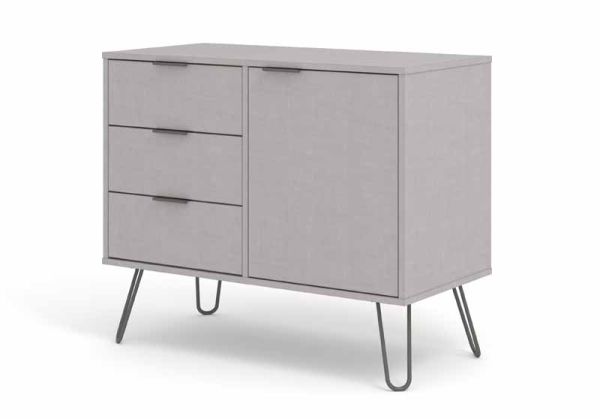 Small Sideboard with 1 Doors, 3 Drawers - Textured Manufactured Board/Metal - 90 x 43 x 73.6 cm - Grey 