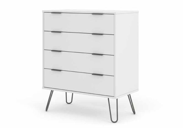4 Drawer Chest of Drawers - Manufactured Wood Fibre Board/Metal - 76.5 x 39.5 x 90.3 cm - White 