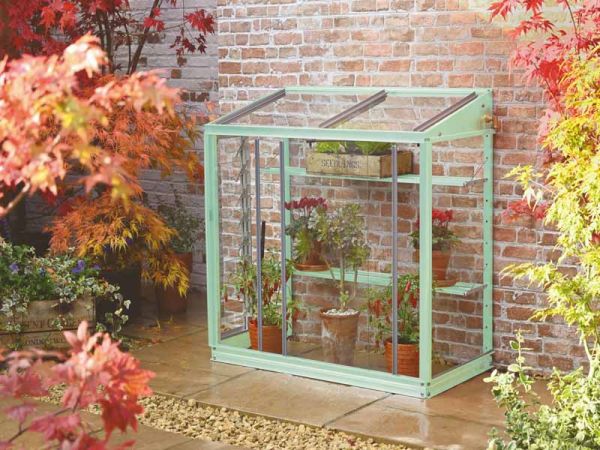 Harlow 3 Feet 4 Inches Lean to Mini Greenhouse - Aluminum/Glass - L100 x W53 x H95 cm - Config