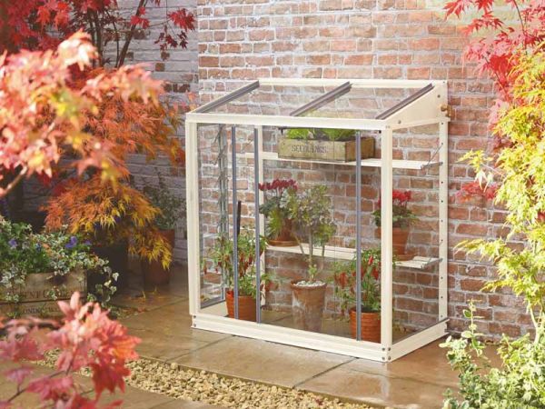 Harlow 3 Feet 4 Inches Lean to Mini Greenhouse - Aluminum/Glass - L100 x W53 x H95 cm - Antique Ivory