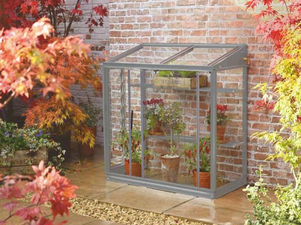 Harlow 3 Feet 4 Inches Lean to Mini Greenhouse - Aluminum/Glass - L100 x W53 x H95 cm - Smokey Grey