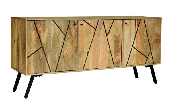 Amar 3 Door Sideboard - Iron Base - Mango Wood/Iron - L45 x W162 x H76 cm - Light Finish - Assembly Required