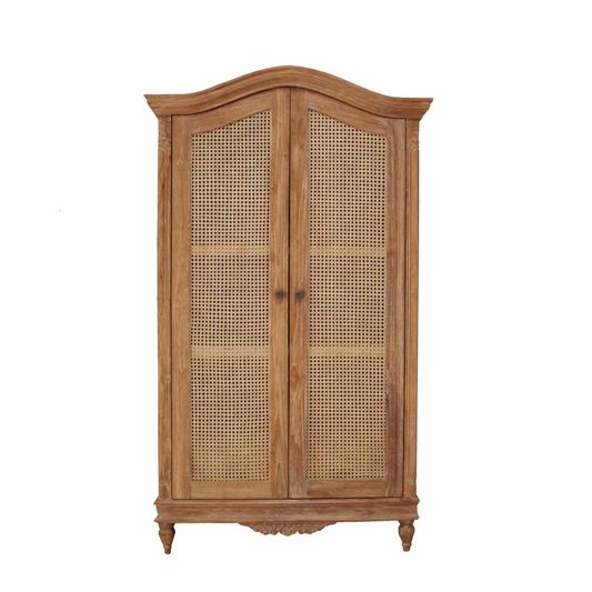 Belle French Weathered Wardrobe with Rattan Doors - Wood - L66 x W122 x H210 cm