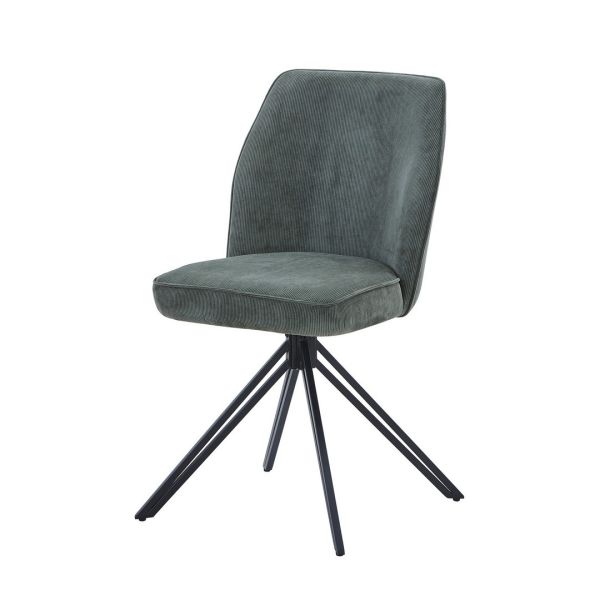 Swivel Dining Chairs (Set of 2) - Uoholstery Fabric/Metal - L69 x W46 x H92 cm - Green/Black - Flat Packed