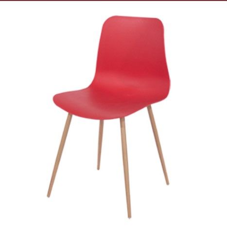 Aspen Red Plastic Chair, Wood Effect Metal Legs