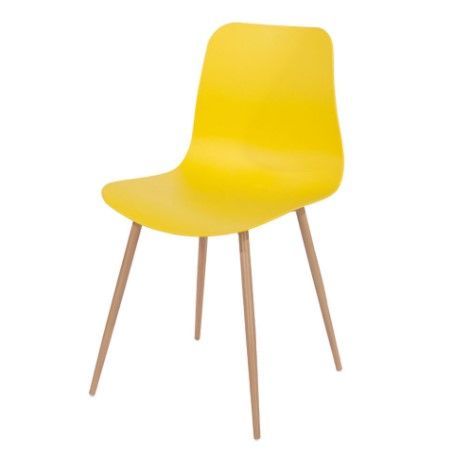 Aspen Yellow Plastic Chair, Wood Effect Metal Legs