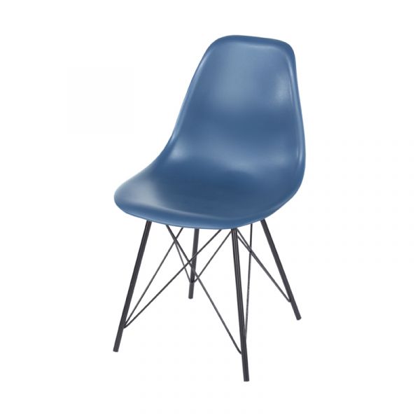Pair of Chairs Aspen Navy Blue Plastic Chair, Black Metal Legs