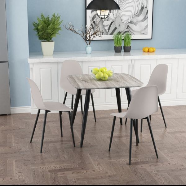 Aspen Tapered Legs Square Dining Table and 4 Curve Plastic Seat Chairs with Metal Legs - Grey Oak/Calico/Black - Flat Packed